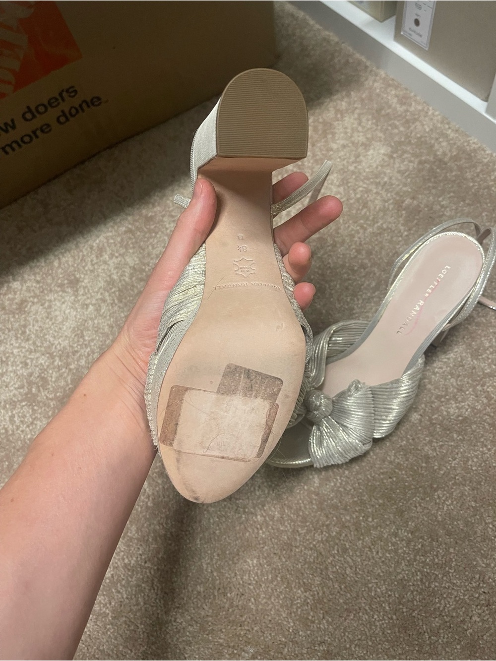 LOEFFLER RANDALL Gold /Metallic Platform Heels with bow - Picture 3 of 4